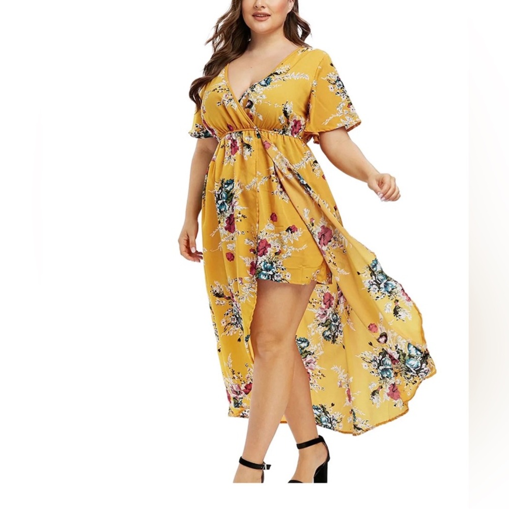 Yellow floral dress with skirt and shorts attached size large